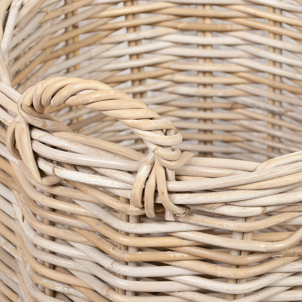 Natur Rattankorb BAKUL rund Grey 50cm Pflanzkorb Inlay Griffe