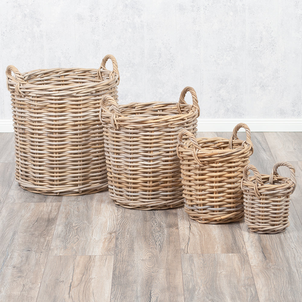 Natur Rattankorb BAKUL rund Grey 50cm Pflanzkorb Inlay Griffe