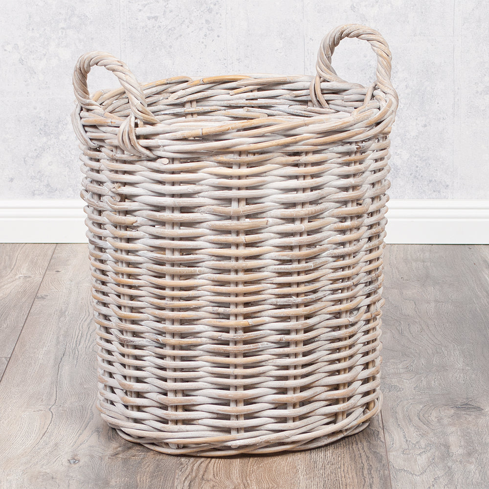 Natur Rattankorb BAKUL rund White Wash 30cm Pflanzkorb Inlay Griffe