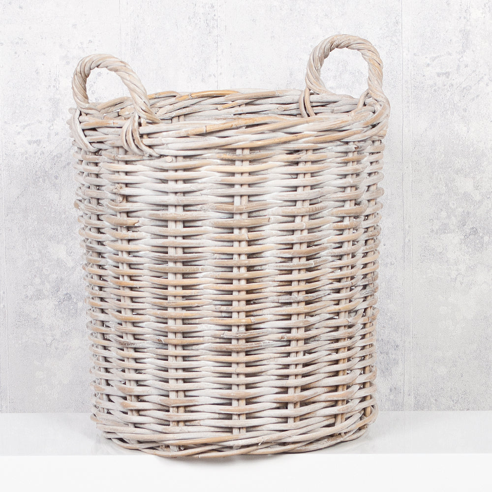 Natur Rattankorb BAKUL rund White Wash 40cm Pflanzkorb Inlay Griffe