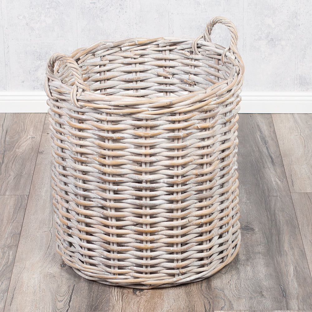 Natur Rattankorb BAKUL rund White-Wash 50cm Griffe Pflanzkorb Inlay
