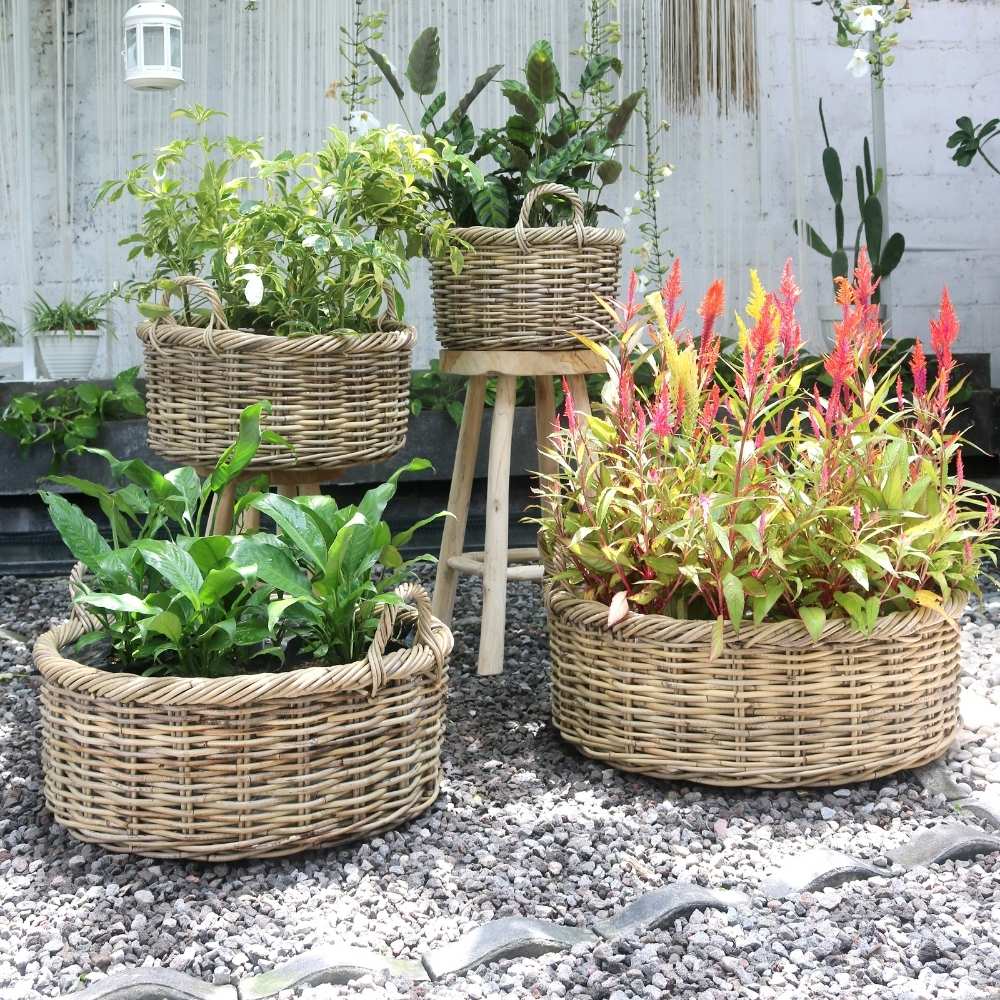 Natur Rattankorb NORDERNEY Kubu Grey ca.70cm Pflanzkorb Griffe – LebensWohnArt