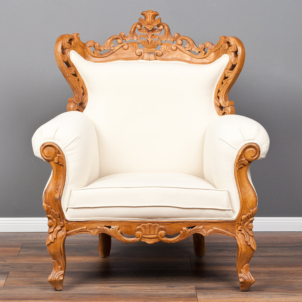 Sessel KARMA Teak & Stoffbezug Natural / Creme