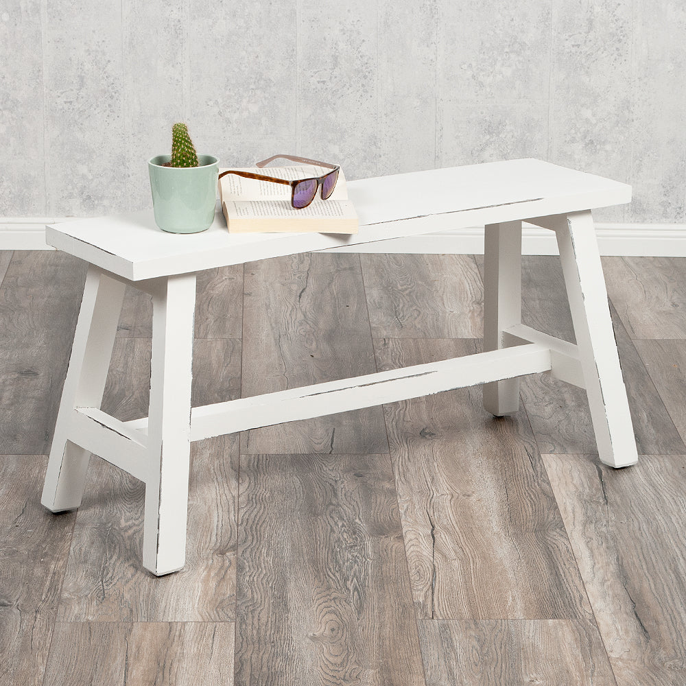 Massivholz Sitzbank RANCH Antik-Weiß Mahagoni ca. L90cm