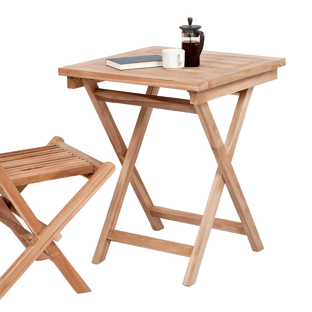 Klappbarer Teak Esstisch KURSI 60x60cm Natural Balkontisch