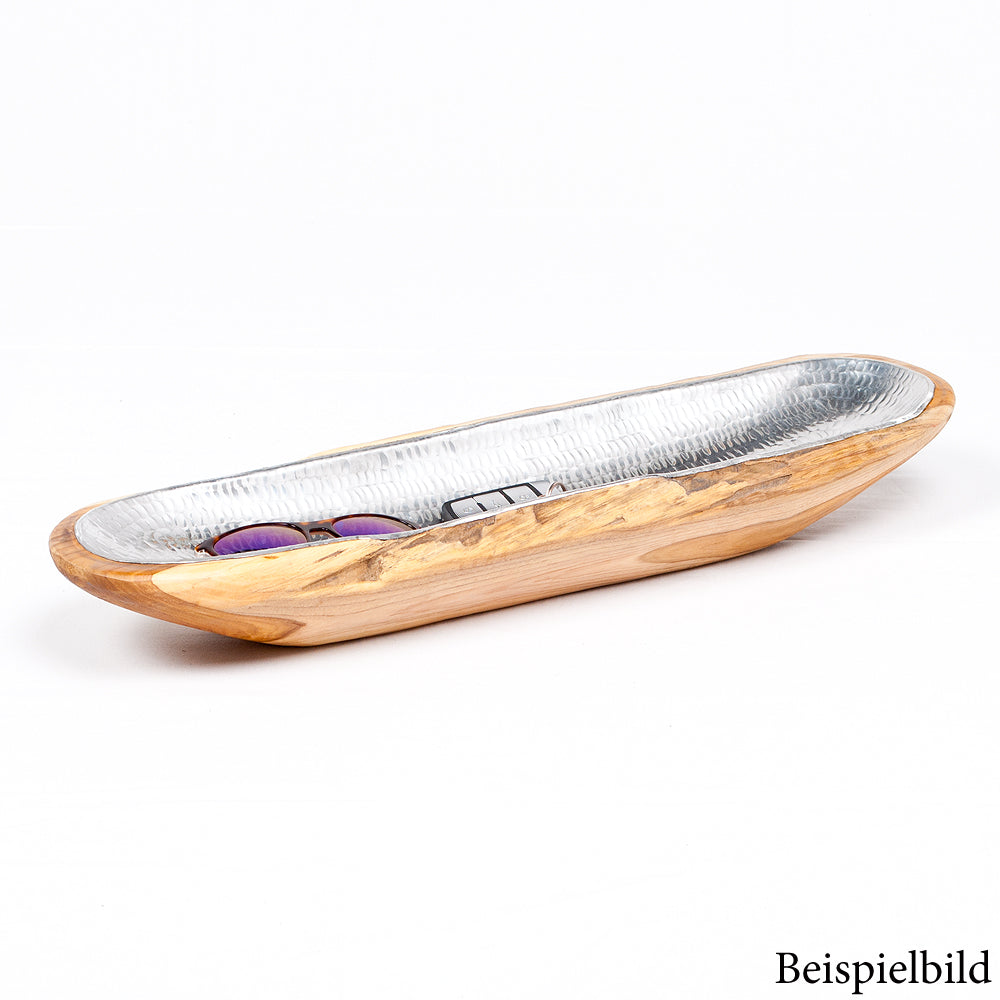 Teak & Alu Deko-Schale TEMBAGA-Three ca. 60cm Natural Aluminium