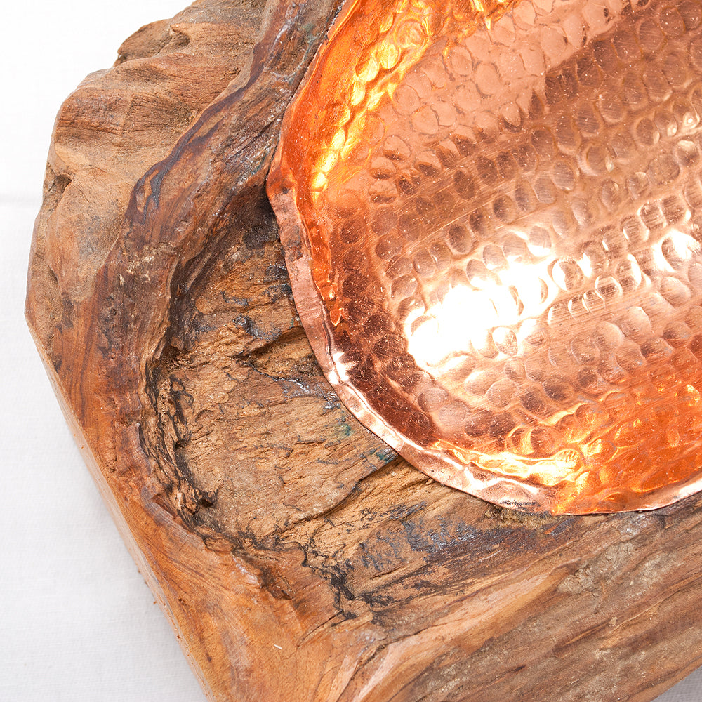 Teak & Kupfer Deko-Schale TEMBAGA-Five ca. 50cm Natural