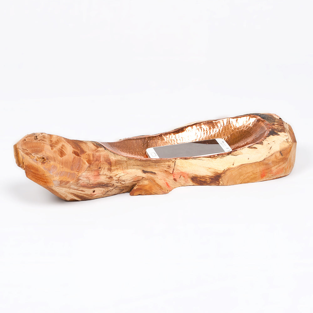 Teak & Kupfer Deko-Schale TEMBAGA-Five ca. 50cm Natural