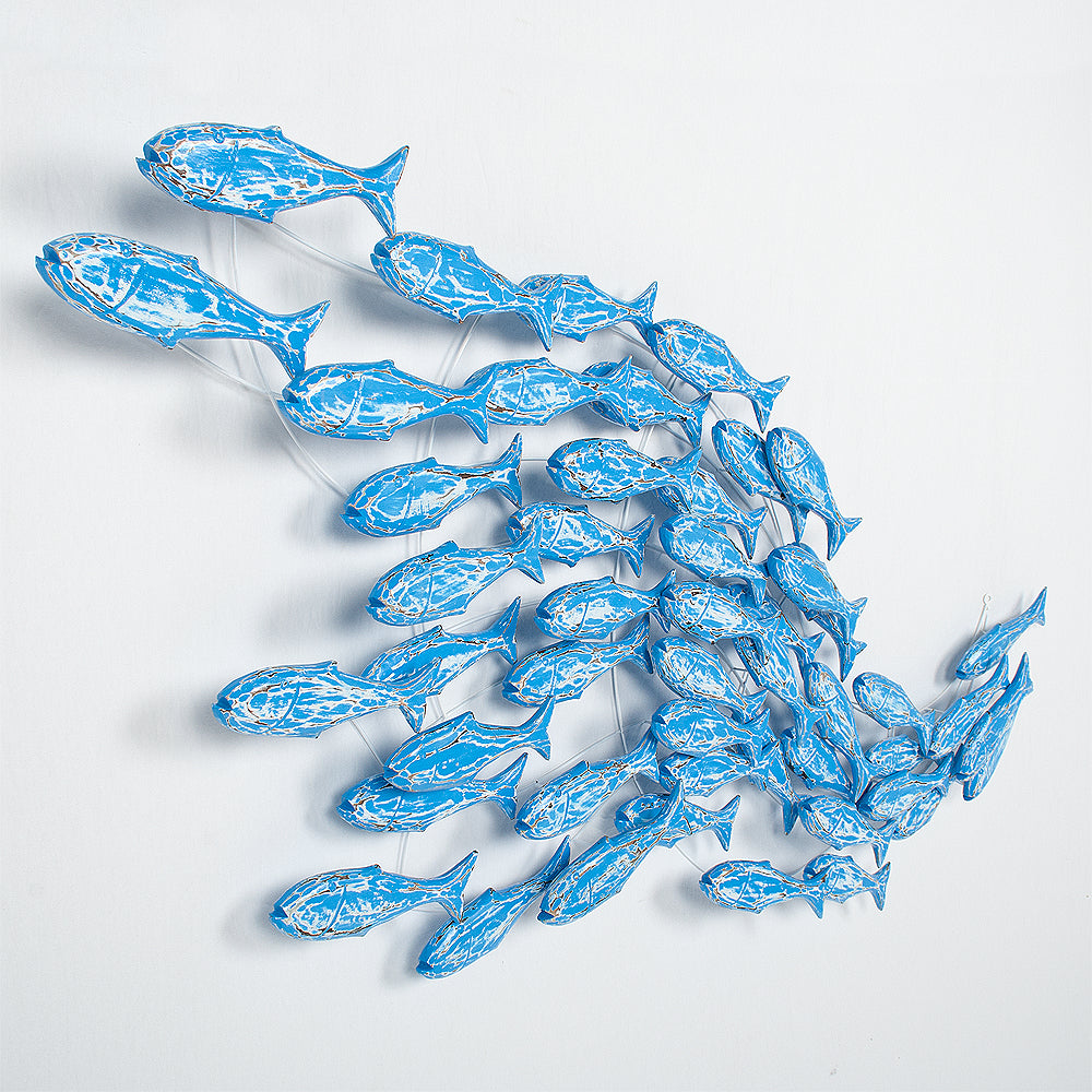 Wand-Deko IKAN Blue Wash ca. 180x70cm Albasia Holz Fische