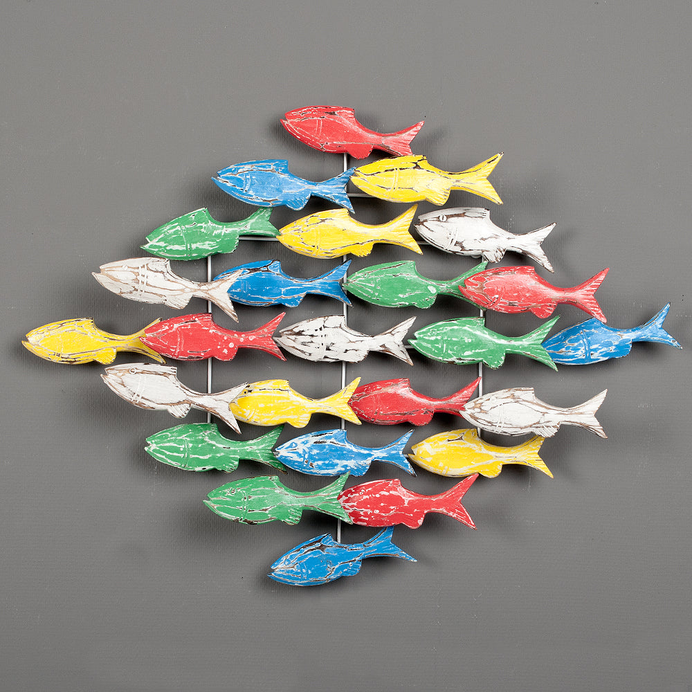 Wand-Deko IKAN Bunt ca.90x65cm Holz Fischschwarm