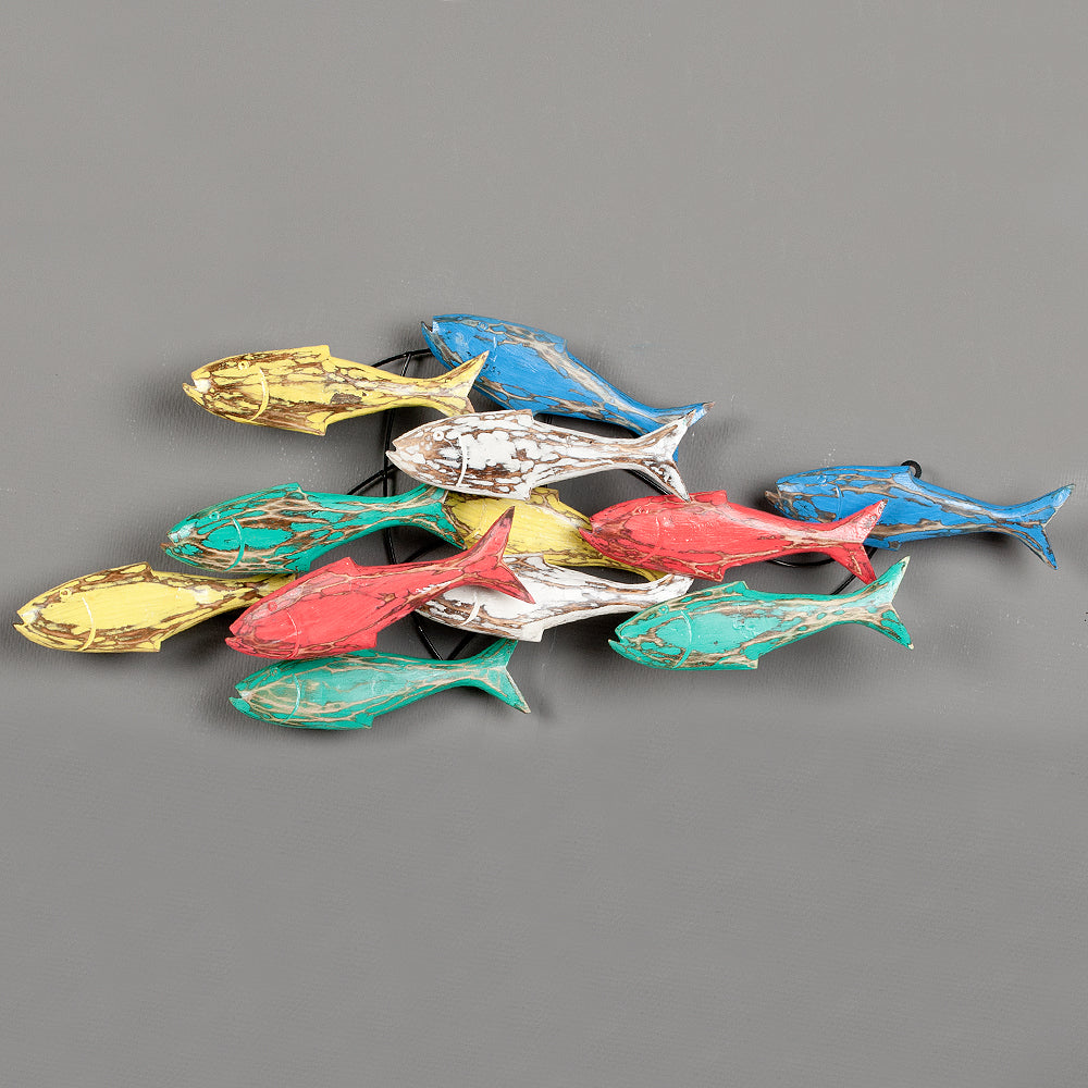 Wand-Deko IKAN Bunt ca. 80x40cm Albasia Holz Fische