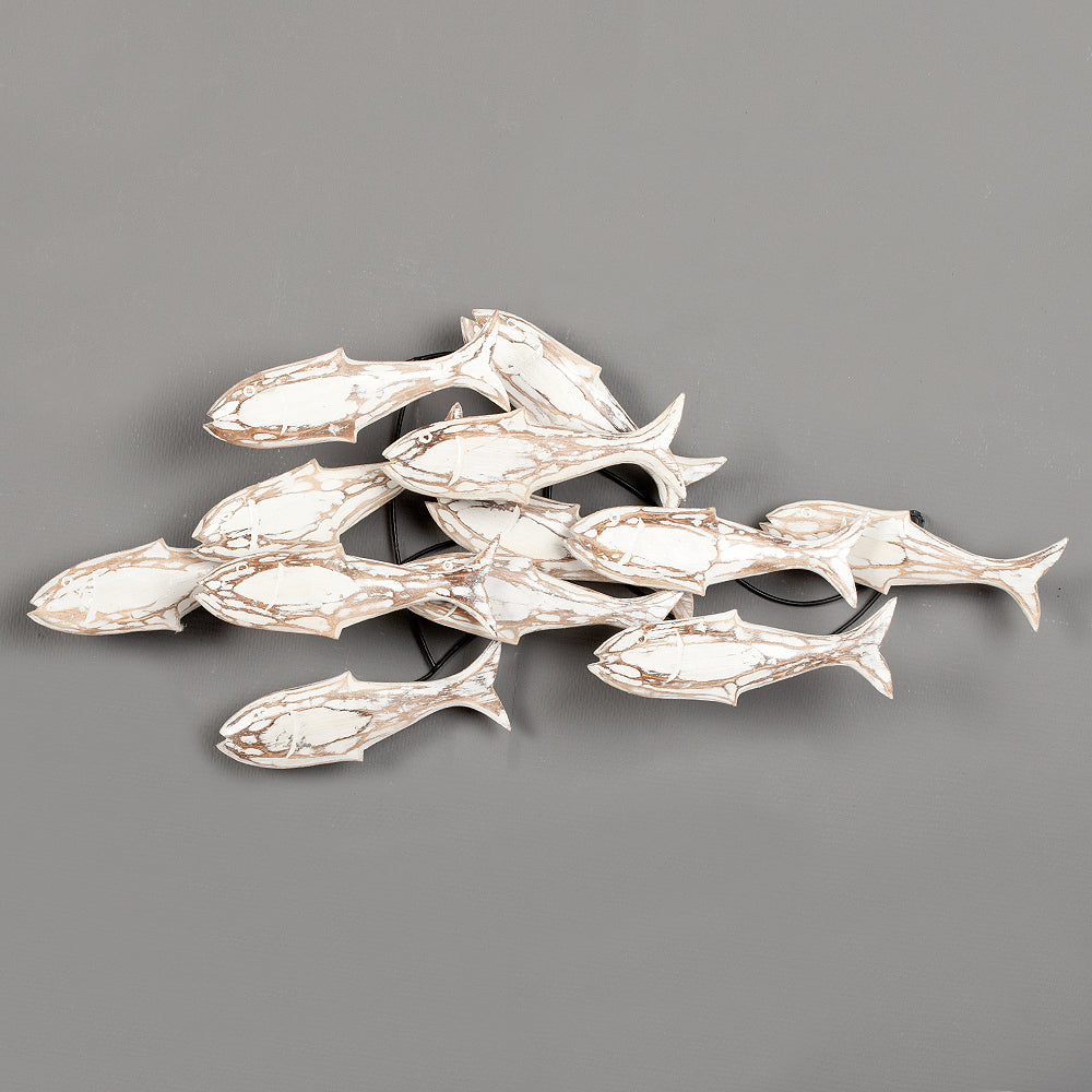 Wand-Deko IKAN White Wash ca. 80x40cm Albasia Holz Fische