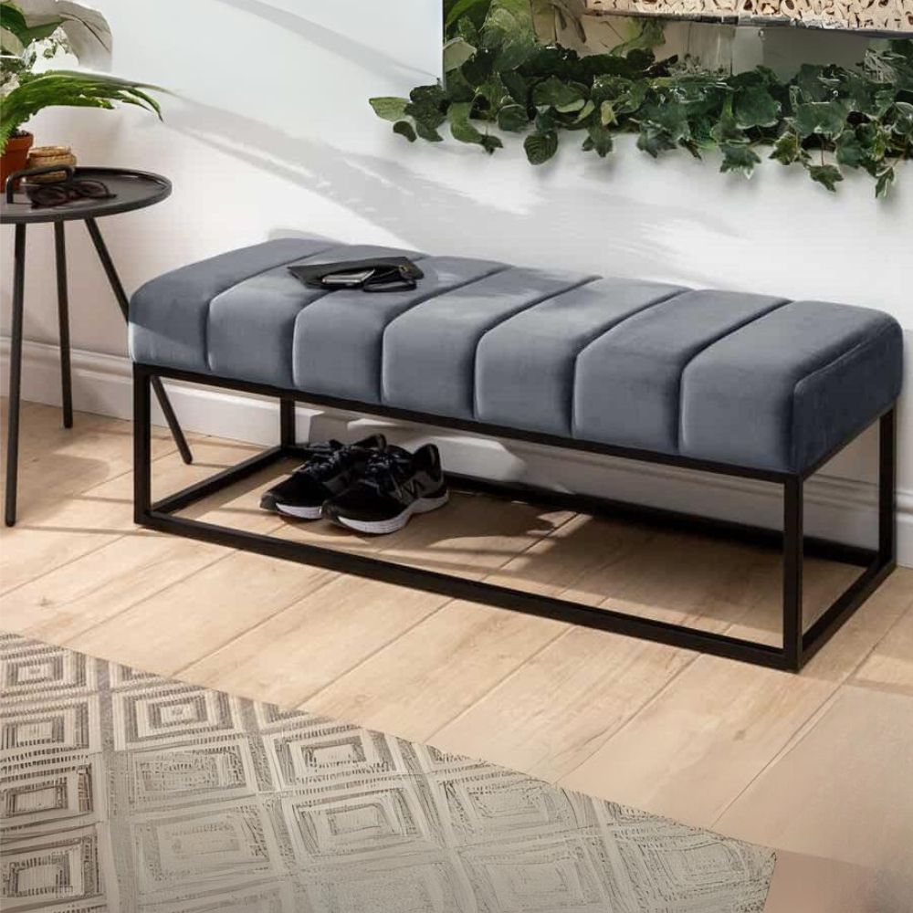Design Sitzbank BELLE ca.110cm grau Samt Interieur-Tipp Schuhbank – LebensWohnArt