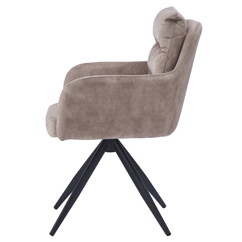 Bequemer 360° Drehstuhl GEORGIA creme Samt Armlehne Metall schwarz