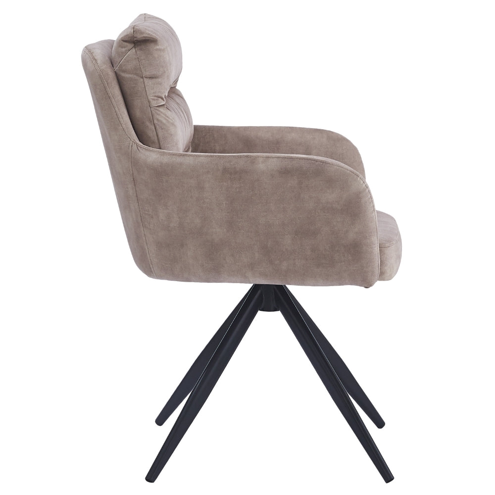 Bequemer 360° Drehstuhl GEORGIA creme Samt Armlehne Metall schwarz