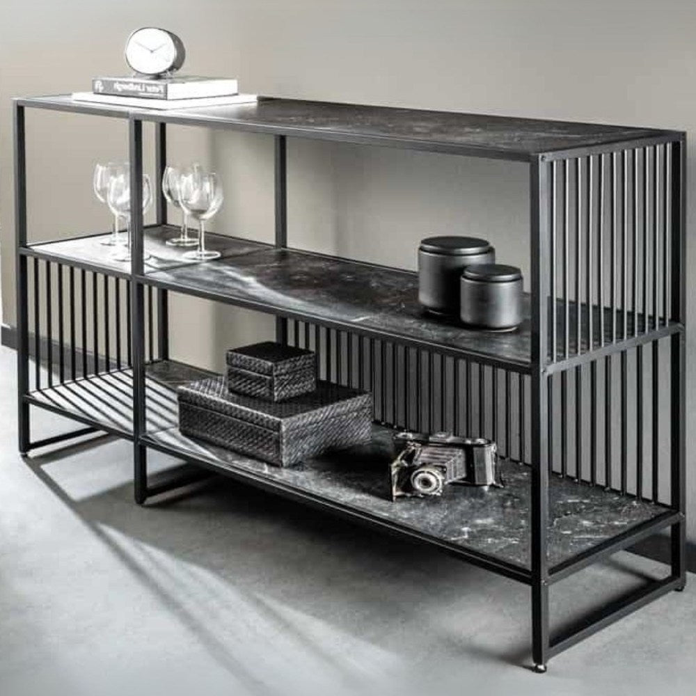 Modernes Regal STRIVE 120cm Marmor-Look Bücherregal Konsole Metall