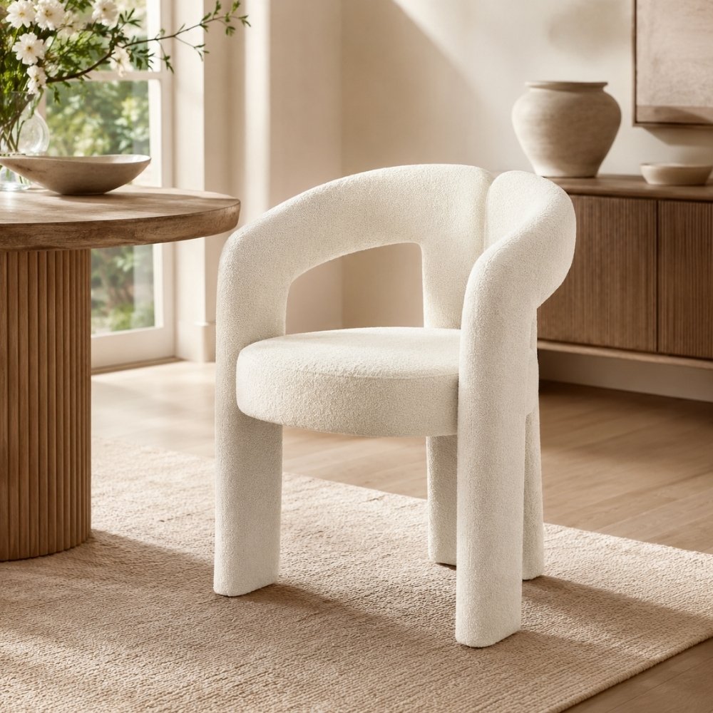 Design Stuhl REDONDO creme-weiss Chenille mit Armlehnen – LebensWohnArt