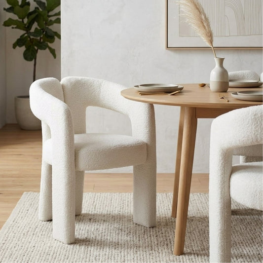 Design Stuhl REDONDO creme-weiss Chenille mit Armlehnen