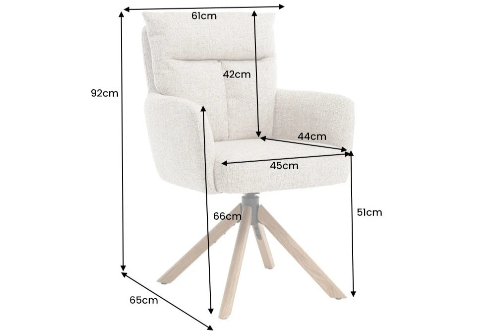 Drehbarer Stuhl CHARLES champagner greige Strukturstoff Eichenholz