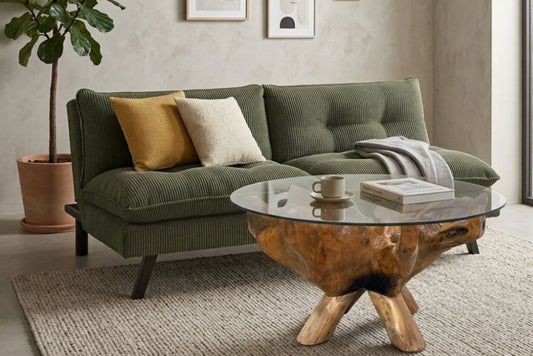 Schlafsofa CAPULO Grün Cord 190cm 3-Sitzer Couch modern