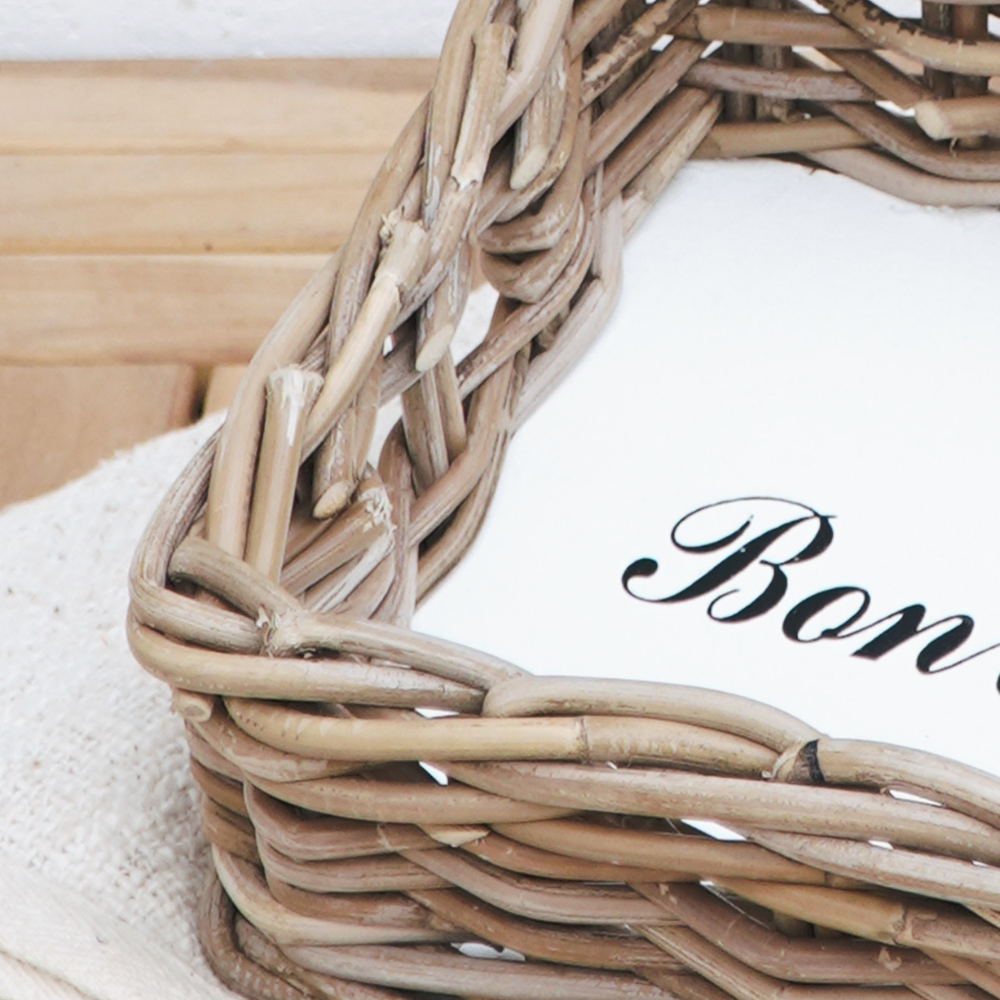 Landhaus-Tablett BON APPETIT 21x27cm Kubu Grey Rattan Handarbeit
