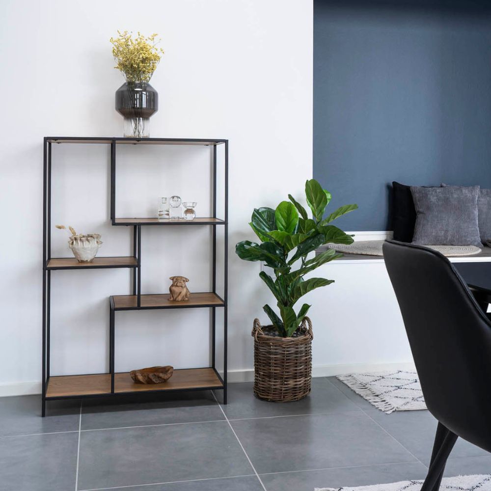 Modernes Regal LEVEN schwarz + Eichelook ca.36x80x120 cm Retro-Design