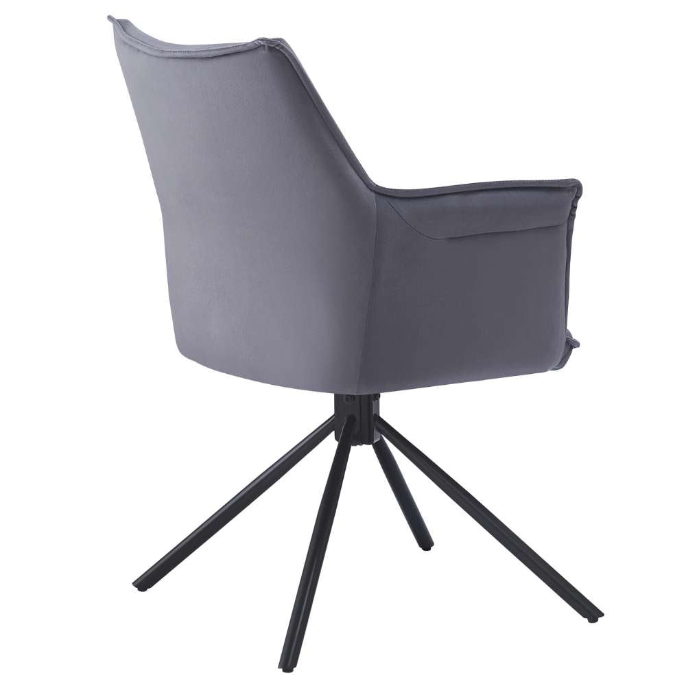 Drehbarer Design Stuhl AURELIA dunkel-grau Samt Metallgestell 360°