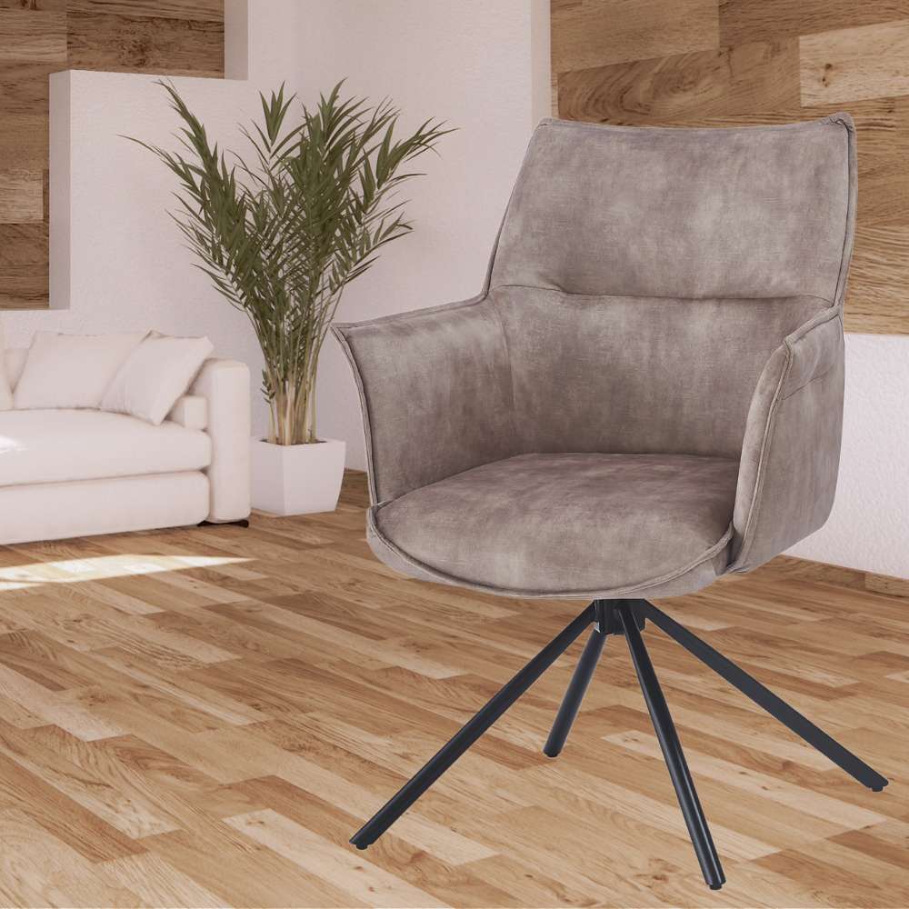 Drehbarer Design Stuhl AURELIA creme Samt Metallgestell 360°
