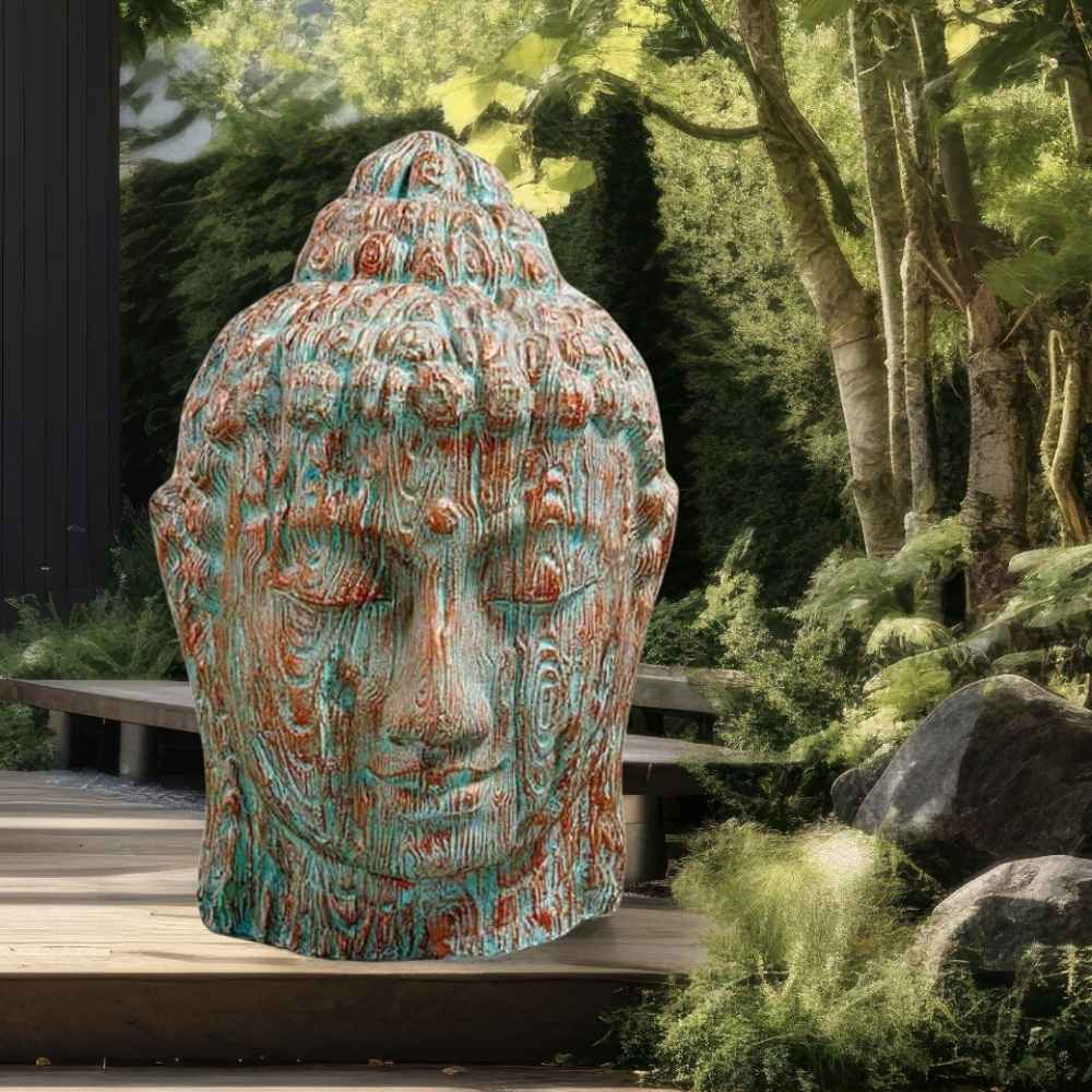 Exklusiver Buddha Kopf BESAR ca. H110cm kupfer-grün Outdoor Indoor