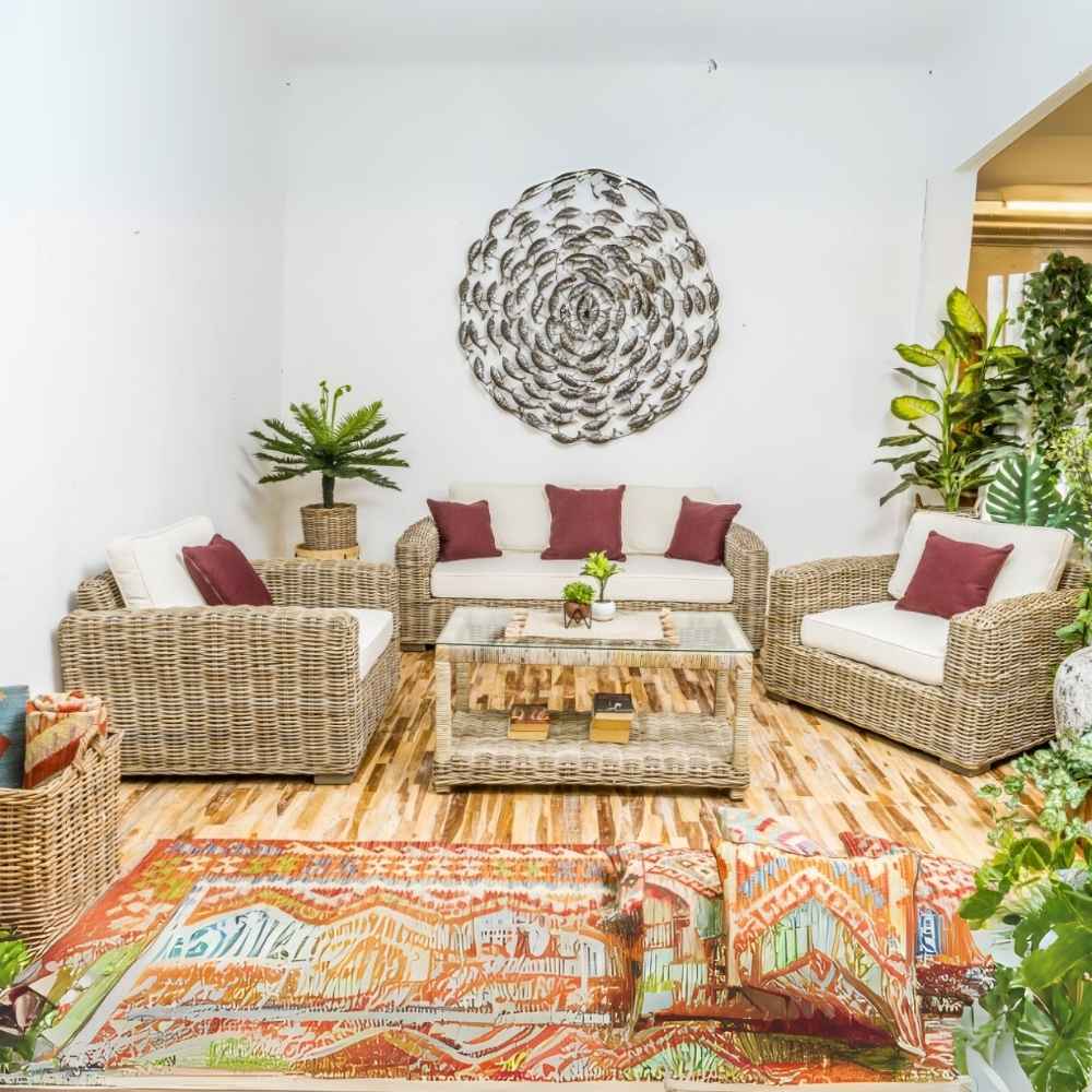 Gemütliches 3-Sitzer Lounge Sofa LIVING Rattan in Grey ca. 200cm