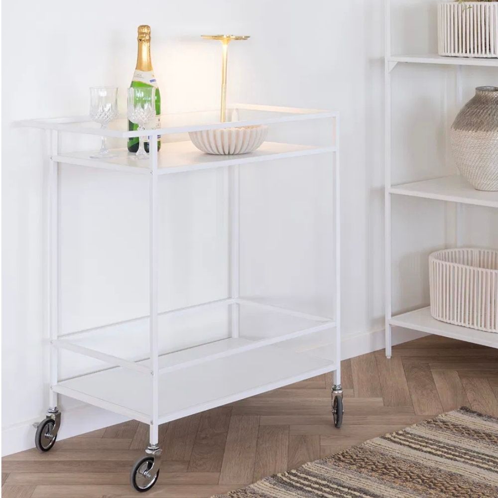 Moderner Barwagen LEVEN 80cm weiss Servierwagen Küchenwagen Rollen