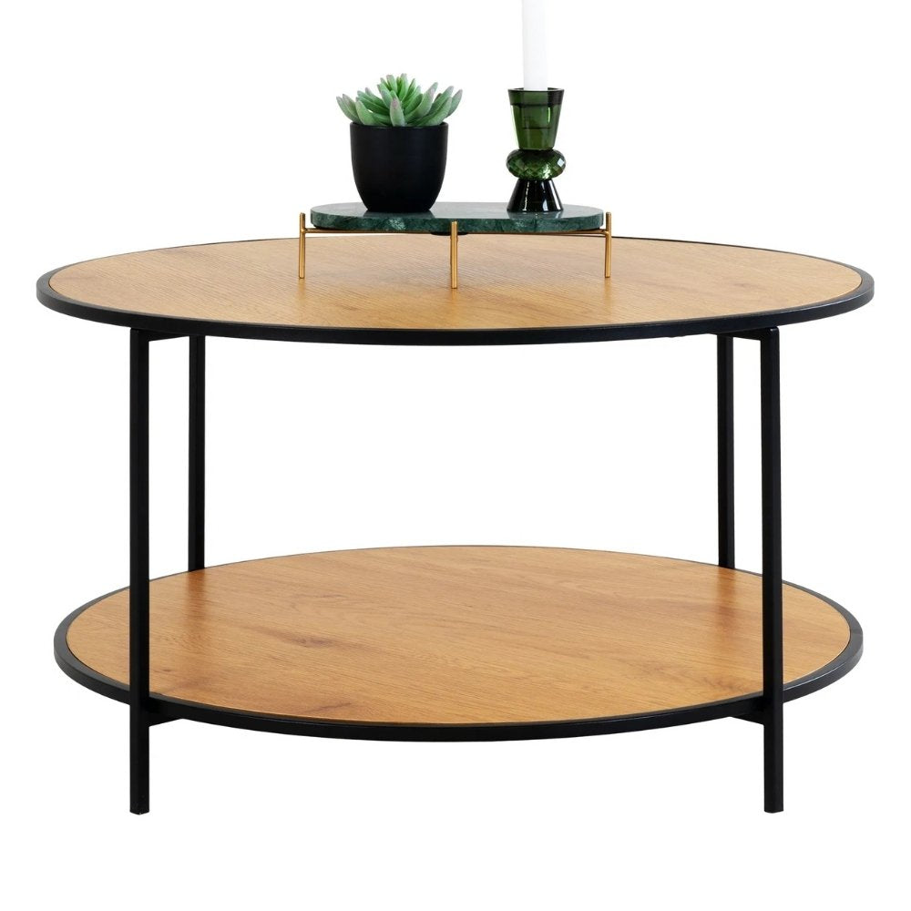 Moderner Couchtisch LEVEN 80cm Eiche-Look Industrial Design Metall