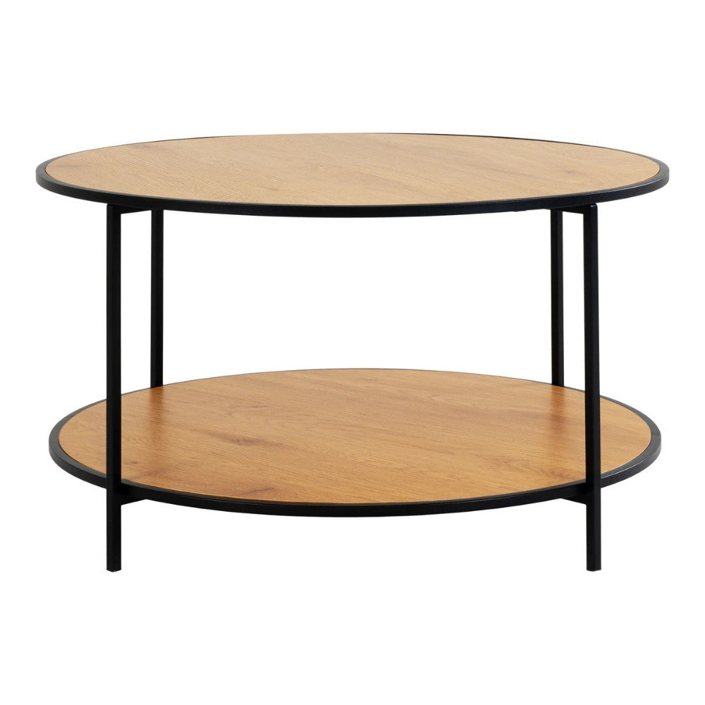 Moderner Couchtisch LEVEN 80cm Eiche-Look Industrial Design Metall