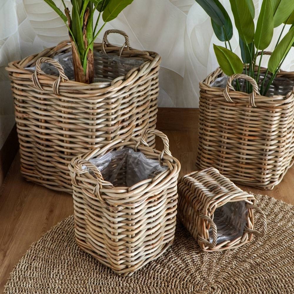 2er Set Rattankorb BAKUL eckig Grey ca. 20cm