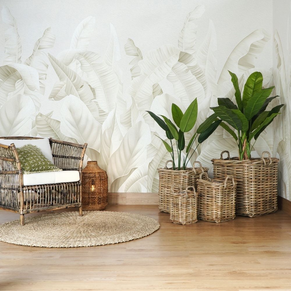 Natürlicher Rattankorb BAKUL eckig Grey 40x40cm mit Griffen