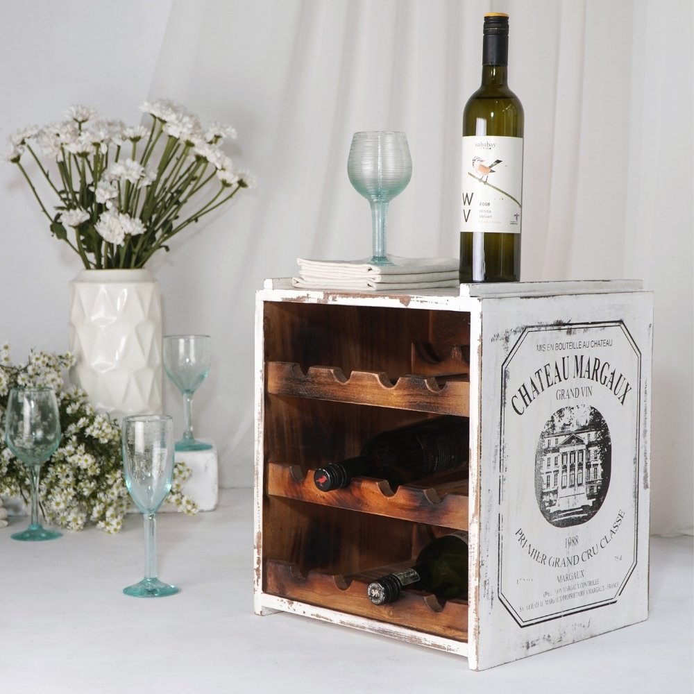 Flaschenbox SURAT Antique White ca. H40cm Mahagoni Shabby Weinregal
