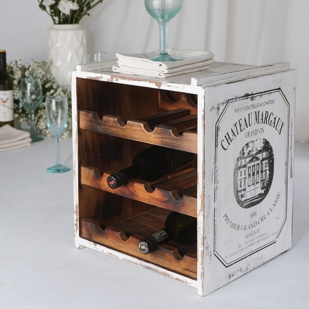 Flaschenbox SURAT Antique White ca. H40cm Mahagoni Shabby Weinregal