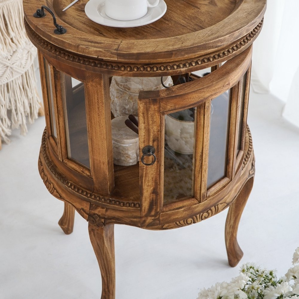 Barschrank CORUNA-Rund Antik Natural Mahagoni
