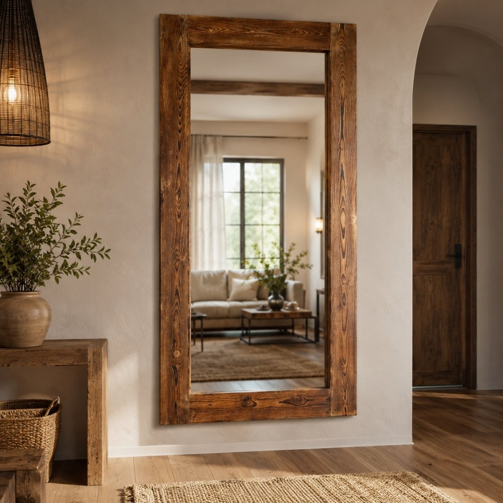 Massivholz-Spiegel HARMONY 180x90cm Pinie geflammt Wandspiegel – LebensWohnArt