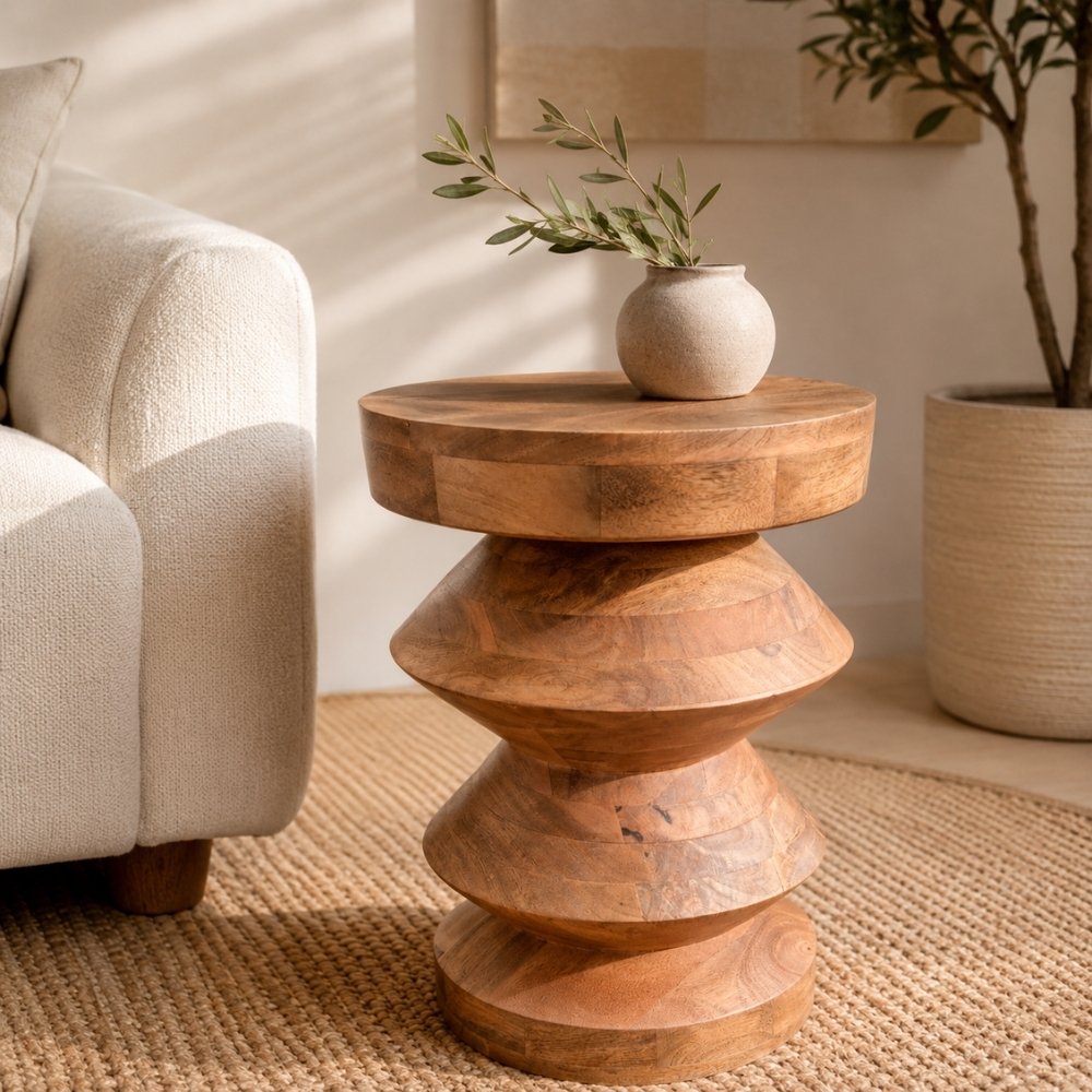 Massivholz Beistelltisch KITAR-C 50cm Mangoholz natural Handmade – LebensWohnArt