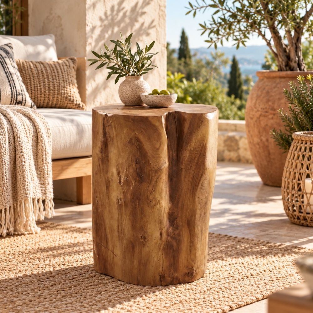 Teak Beistelltisch Hocker HEAVY STOOL rund 40cm Handmade massiv – LebensWohnArt