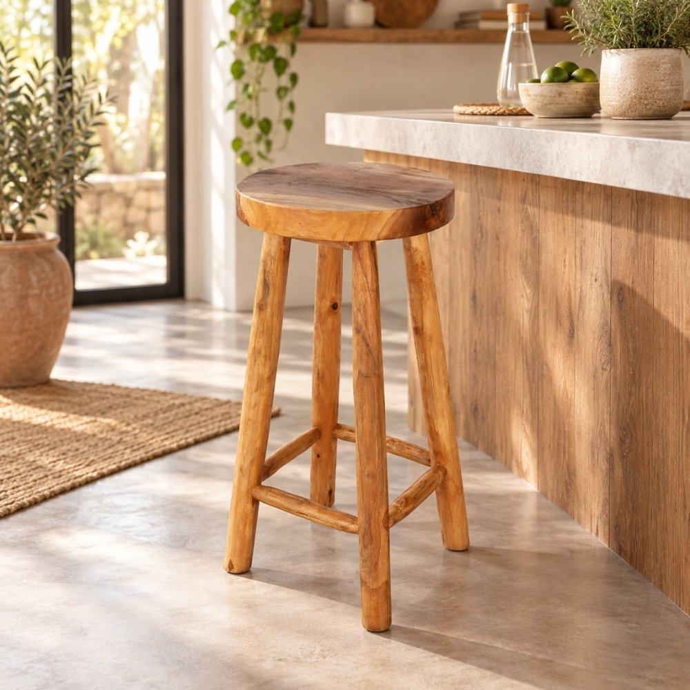Teak Barhocker BARRA H75cm Natural Massivholz Handarbeit – LebensWohnArt