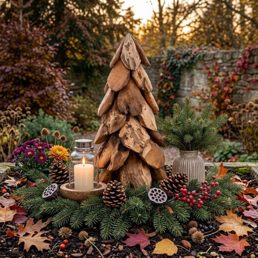 Teak-Baum CEMARA 80cm Handgefertigte Teakholz Deko Tannenbaum