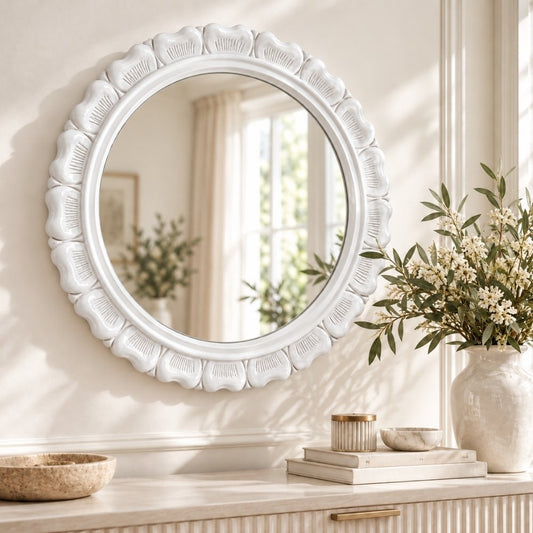Moderner Wandspiegel AINA 70cm weiss hochglanz Akzentspiegel