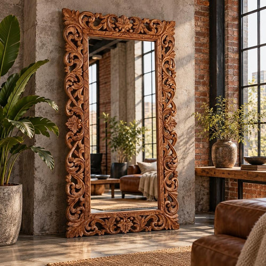 Massivholz Barock-Spiegel MIAMI 180x100 cm natural Durian-Holz