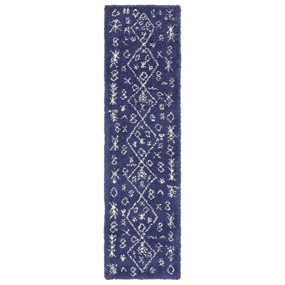 Teppich MARA Shaggy Läufer Marineblau 80x305 cm