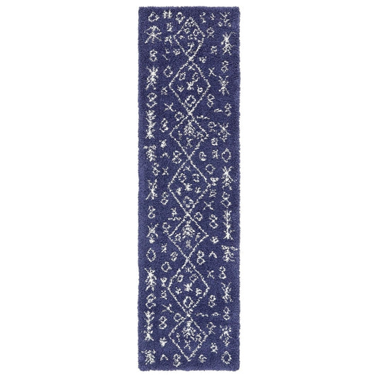 Teppich MARA Shaggy Läufer Marineblau 80x305 cm