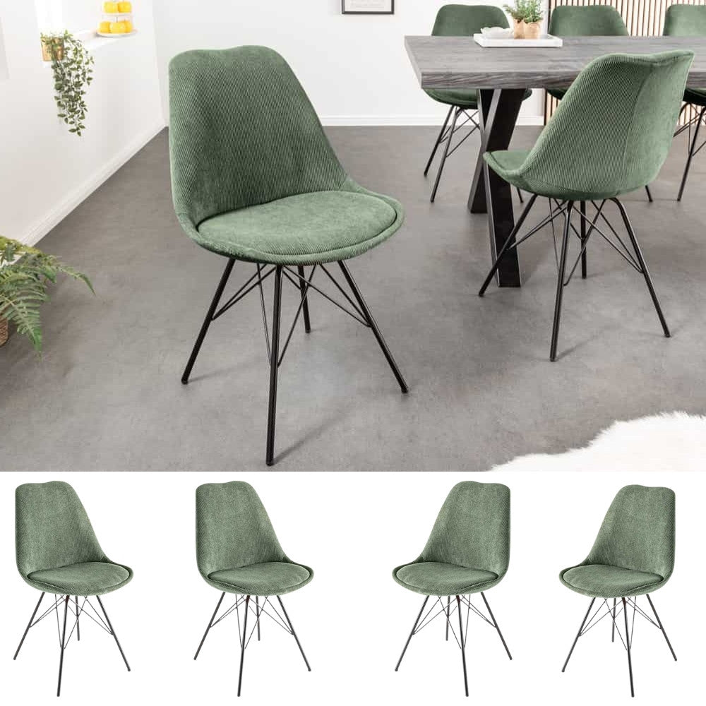 4er Set Design-Klassiker Stuhl NORWAY grün Cord Metallgestell