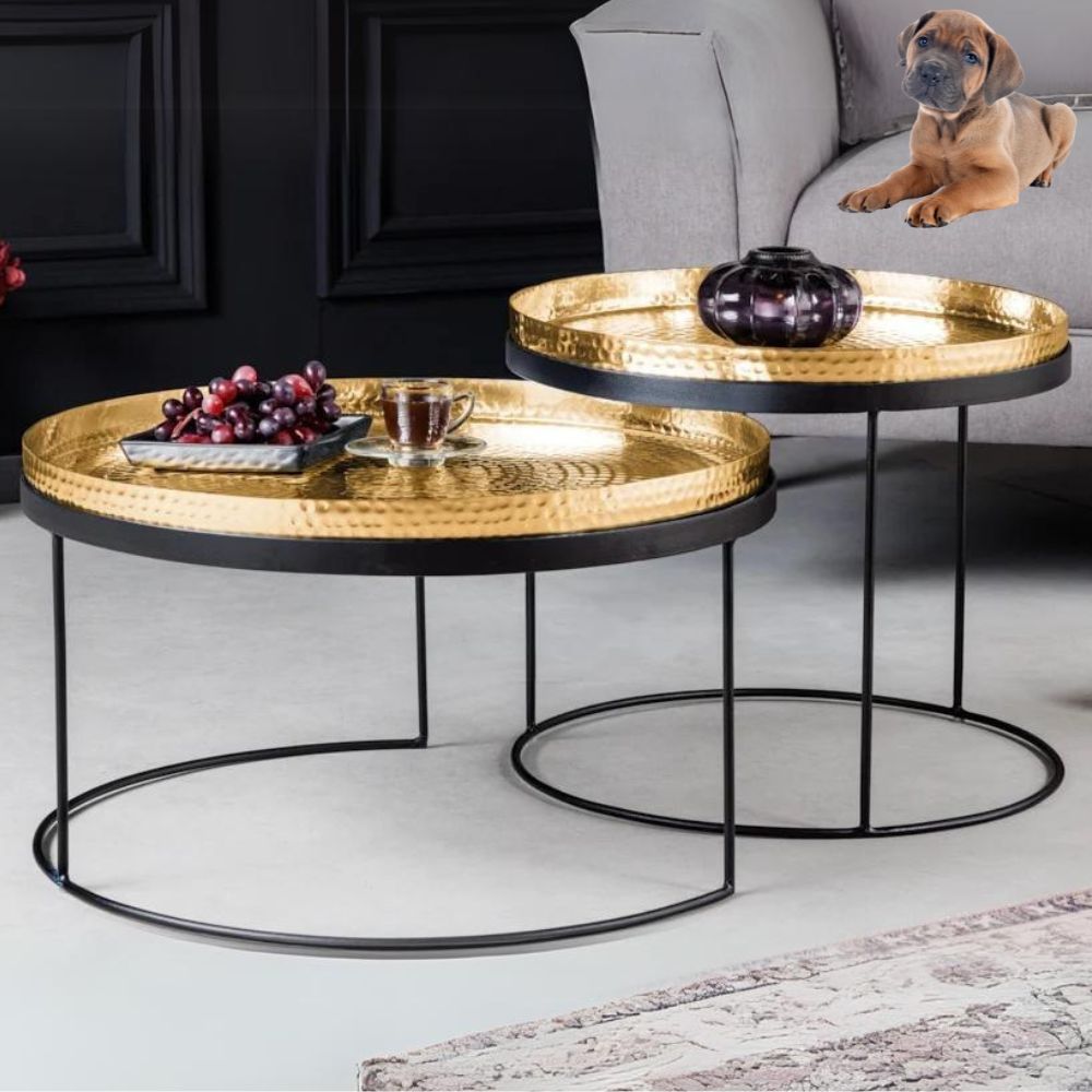 Modernes 2er Set Couchtisch MARTELLO schwarz gold – LebensWohnArt