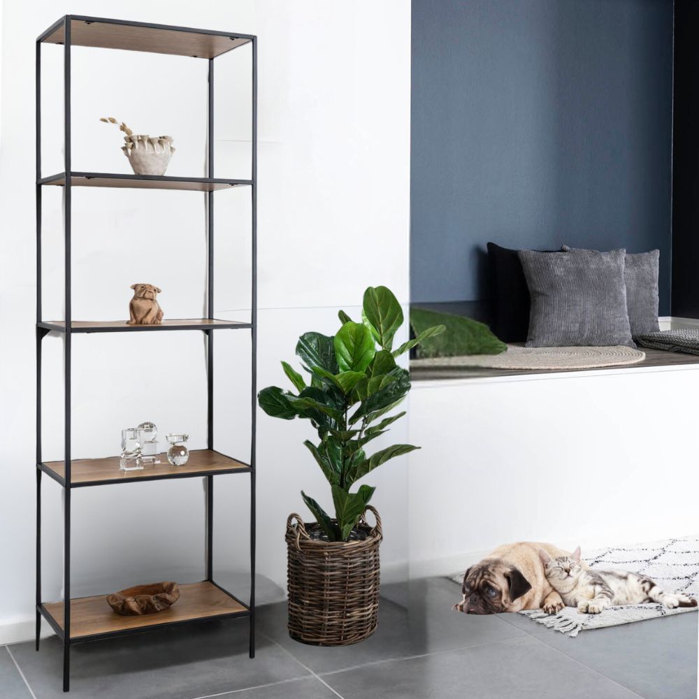 Modernes Regal LEVEN 170cm schwarz + 5 Eichelook Regalböden